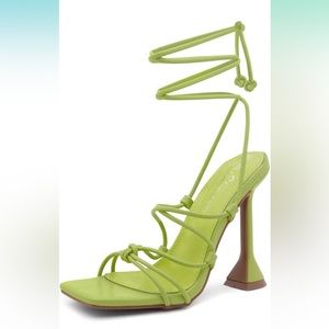 Green block heel never worn